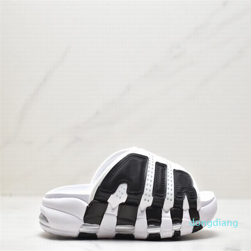 

With Box More Uptempos Slippers Men Women Black White Red Blue Sports Slide, #4