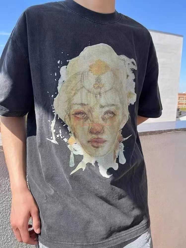 

Designer Fashion Clothing Tees Tshirt Galleryes Depts Printed Old Wash American High Street Antique Short Sleeve Fashion Brand Men Women Casual Streetwear Tops Roc, Old statue 1:1 high version