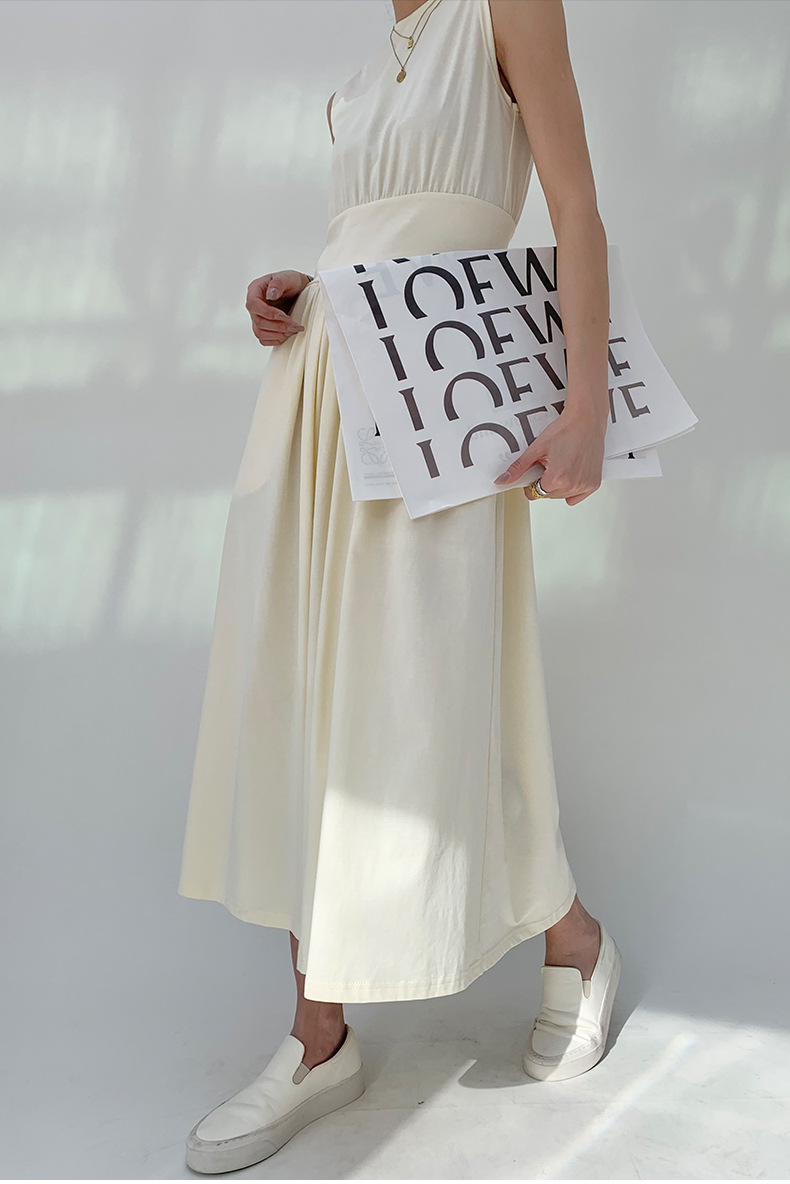Casual Dresses T-oteme Round Neck Fit A-line Dress Pleated Sleeveless Midi Dress for Women