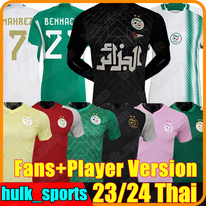 

23/24 Algeria Soccer Jerseys Fans player version DELORT OUNAS BENTALEB MAHREZ BELAILI SLIMANI BENNACER BENSEBAINI Algerie national team men kids kit football shirt, 22-23 training player