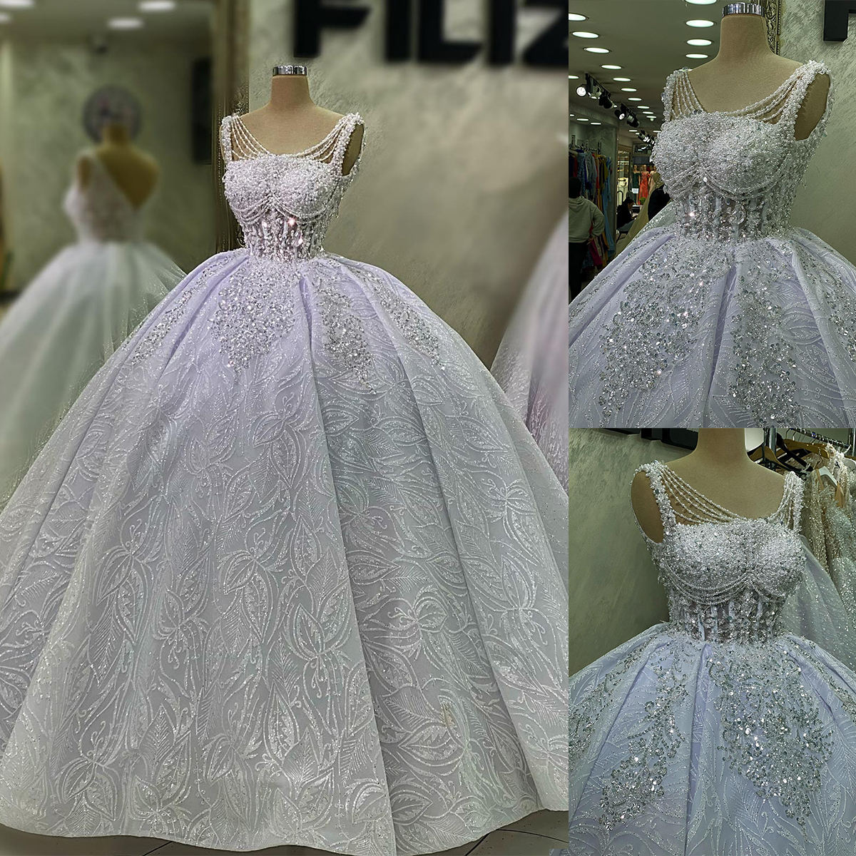 Luxury Ball Gown Wedding Dresses Jewel Designer Pearls Shining Sequins Applicant Backless Pleats Court Gown Custom Plus Size Made Bridal Gown Vestid