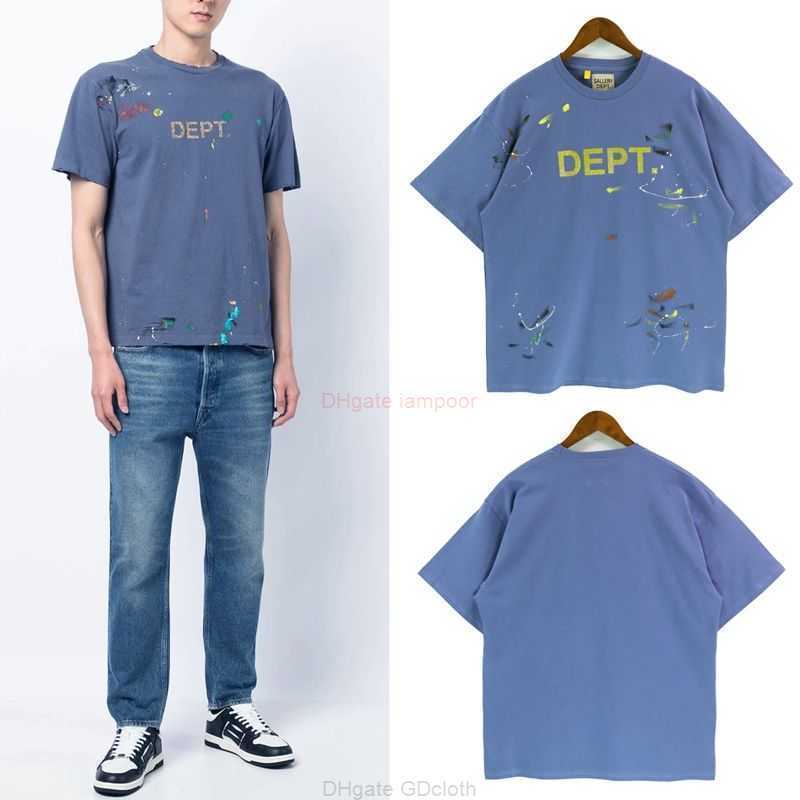 

Designer Fashion Clothing Tees Tshirt Correct Version of Galleryes Depts Splash Print Summer Loose Casual Men Women Trendy Couple Hand Drawn Short Sleeved T-shirt, Blue