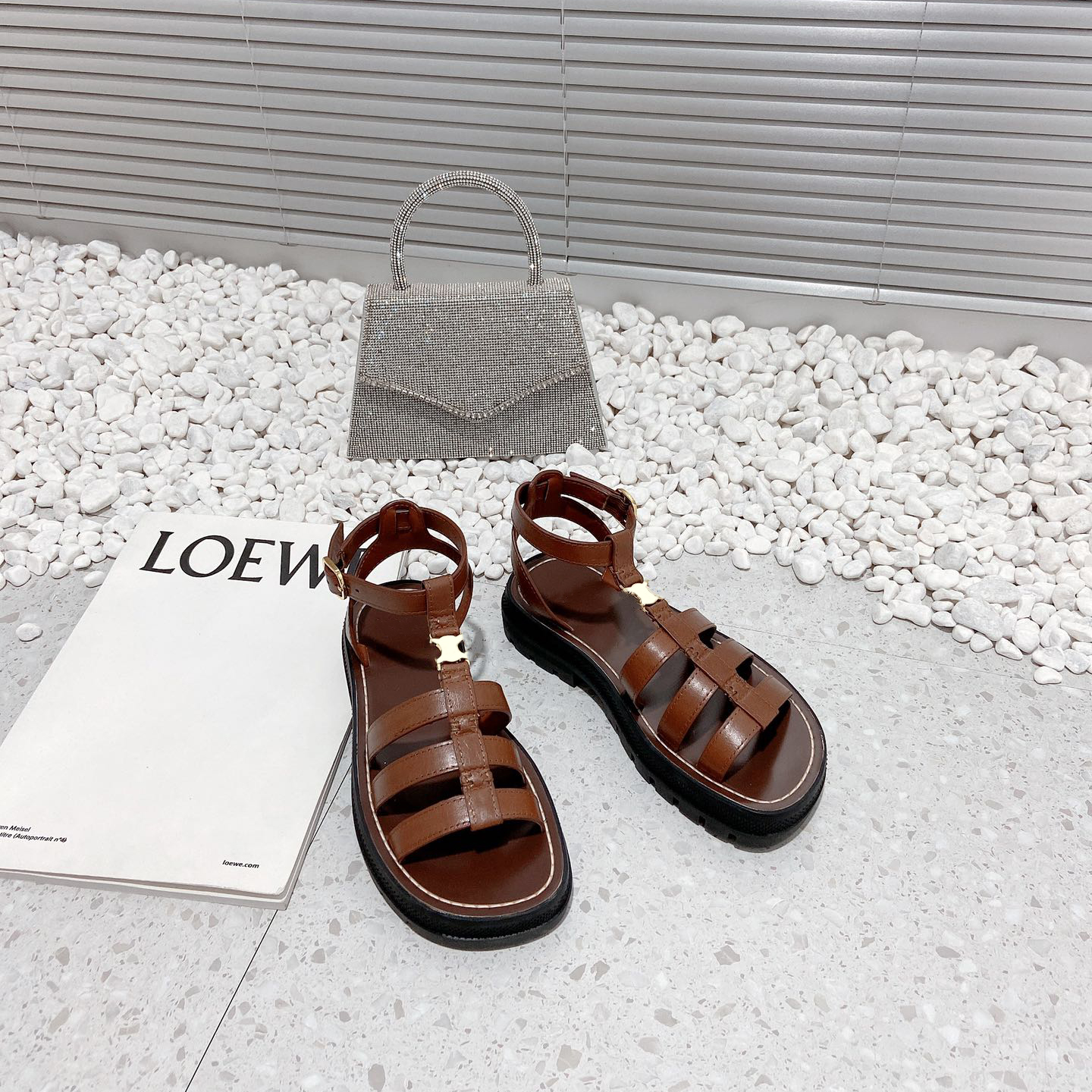 

Top quality Cowhide leather chunky sandals adjustable buckle ankle-strap sandal vegetal flats slippers platform luxury designers slides factory footwear, Brown