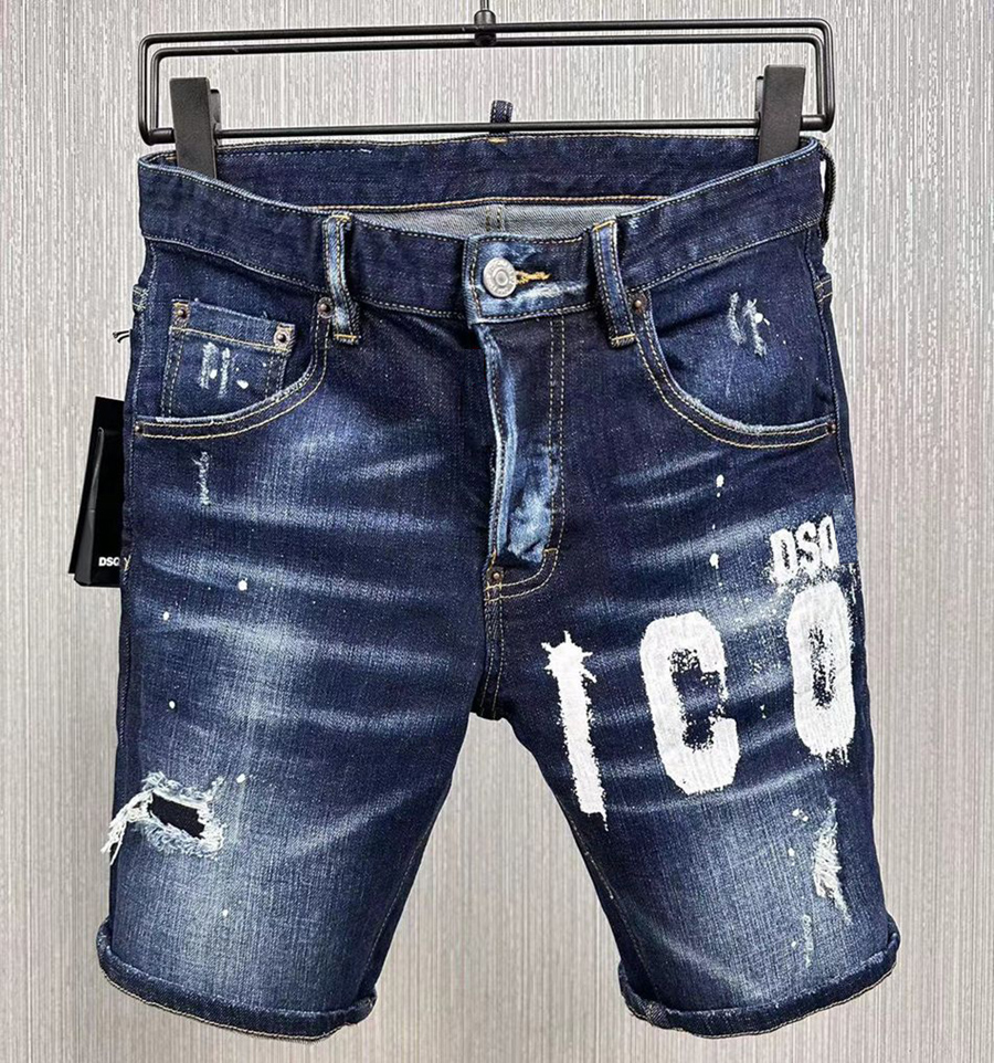 

DSQ short Jeans summer Mens Luxury Skinny Ripped Cool Guy Hole Denim Fashion dsq2 Fit Jeans Washed short Pant 876-1, Blue 9876-1