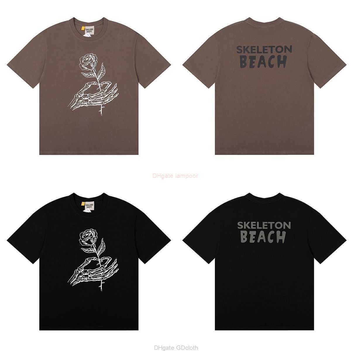 

Designer Fashion Clothing Tees Tshirt Galleryes Deptes Wilted Rose Skeleton Beach Printed Double Yarn Pure Cotton Short Sleeved Tshirt for Men Casual Streetwear To, Black fh6039