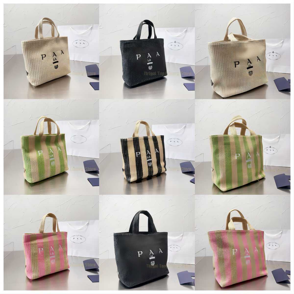 

Stripe Straw Bags designer bag Woman Crochet tote bag luxury handbag Summer Shopping Purse Totes shoulder handbags Triangle Top Quality 31cm & 24cm, P2202-khaki-24x23cm