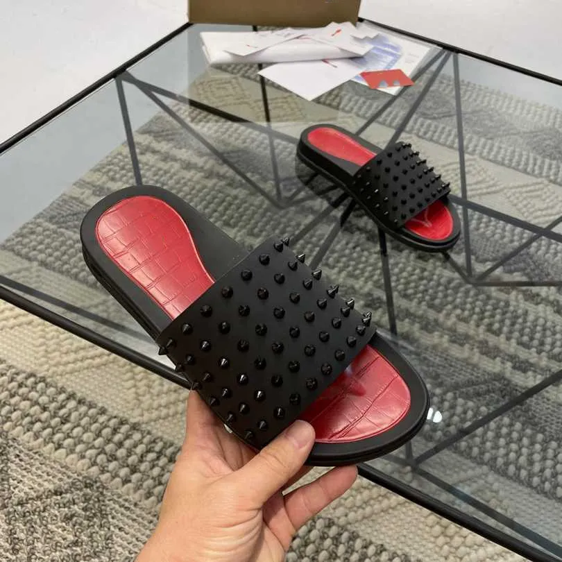 

with box 2023 designer christians red-bottoms shoes Paris Mens Womens Summer Sandals Beach Red Ss Slide Home Slippers Black White Flat S PFA, Color07