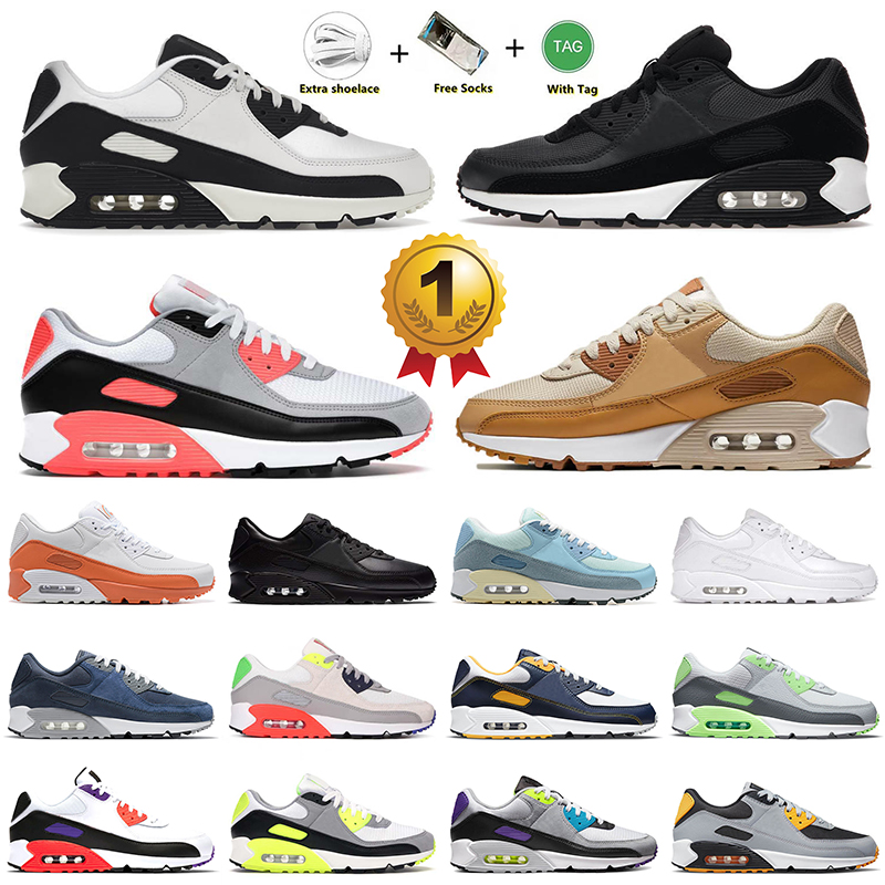 

OG Max 90 Running Shoes Airmaxs 90s Sports Sneakers Phantom Coconut Milk Black White Infrared Caramel Objet What The For Mens Women Trainers Outdoor Jogging Size 36-47, A13 36-45