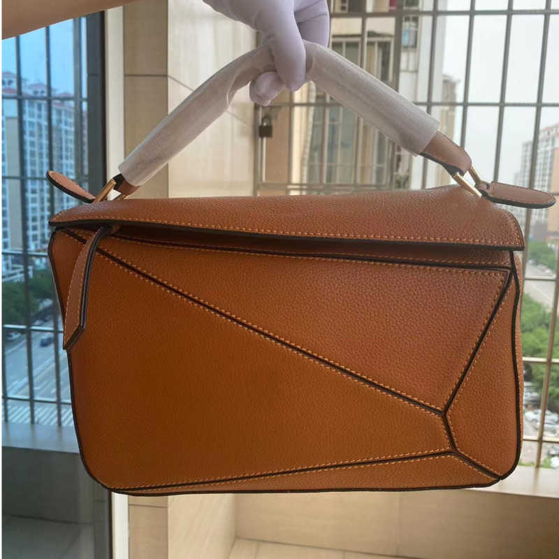 

Top Designer Bag Lowe brand geometric bag Puzzle sewing One Shoulder cross-body tote bag Women's high-quality leather Tote large capacity satchel, Caramel color