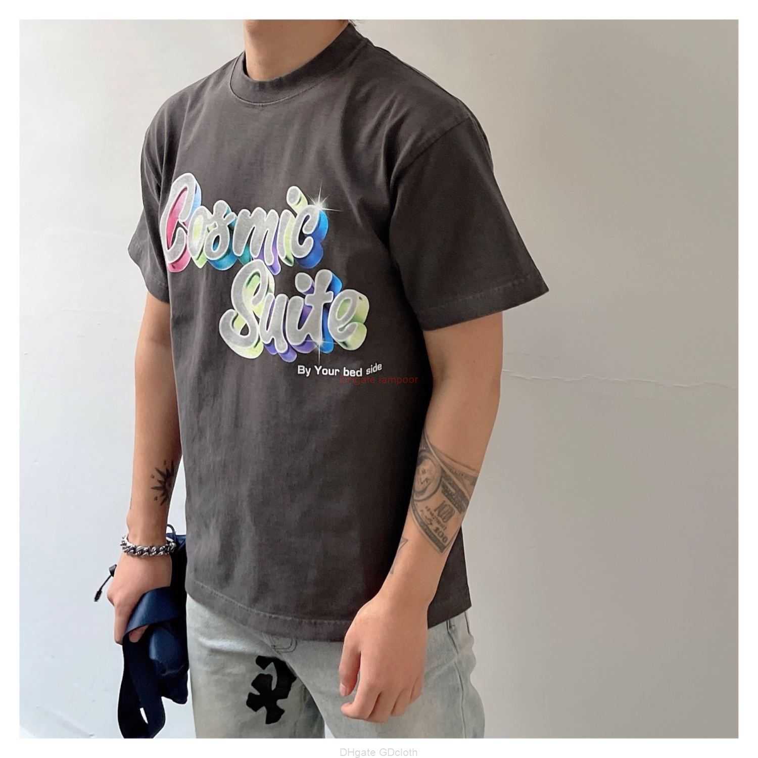 

Designer Fashion Clothing Tees Tshirt High Version Galleryes Depts Washed Old Atk Rainbow Letter Printed Round Neck Short Sleeve Tshirt High Street Luxury Casual To, Old black