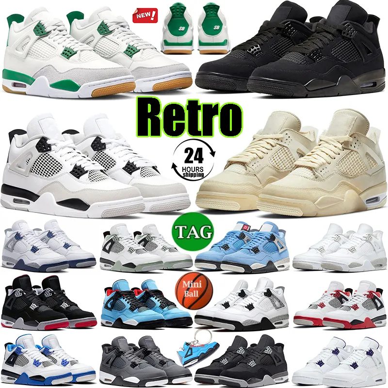 

4 Retro SB Pine Green 4s Basketball Shoes Black Cat Military Black White Oreo Cactus Jack Sail Fire Red Pure Money University Blue Neon 4 Size US5.5-13, 34
