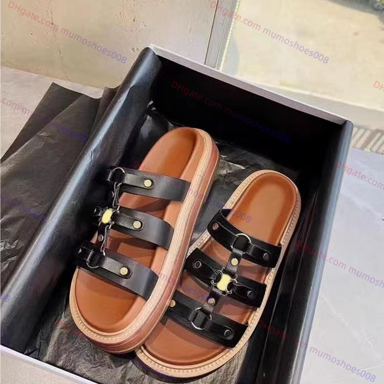 

2023 fashion flat platform slide Sandals 100% vegetable tanned cow leather TIPPI sandals Flat sole Mueller shoes luxury Designer for women flats slippers, #5