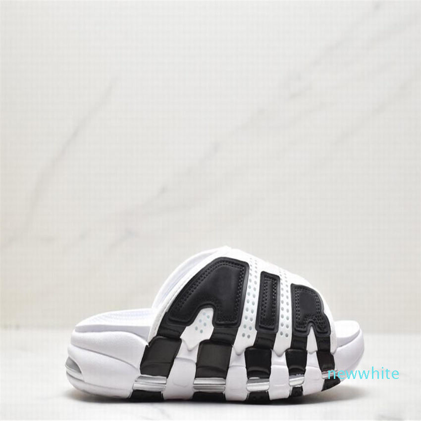 

With Box More Uptempos Slippers Men Women Black White Red Blue Sports Slide, #4