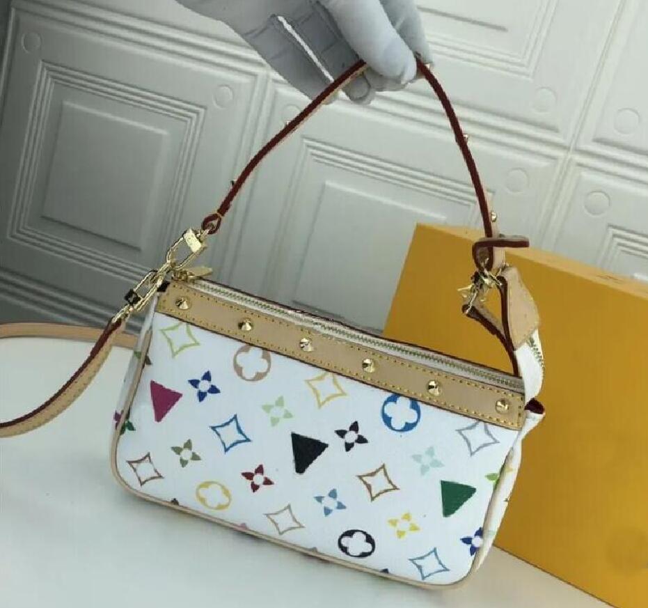 

10A Quality Fashion Women Bag white Handbags Wallets Leather Chain Handbag Crossbody Shoulder Bagsa Messenger Tote Baga Purse Cosmetic bags, White colorful flowers