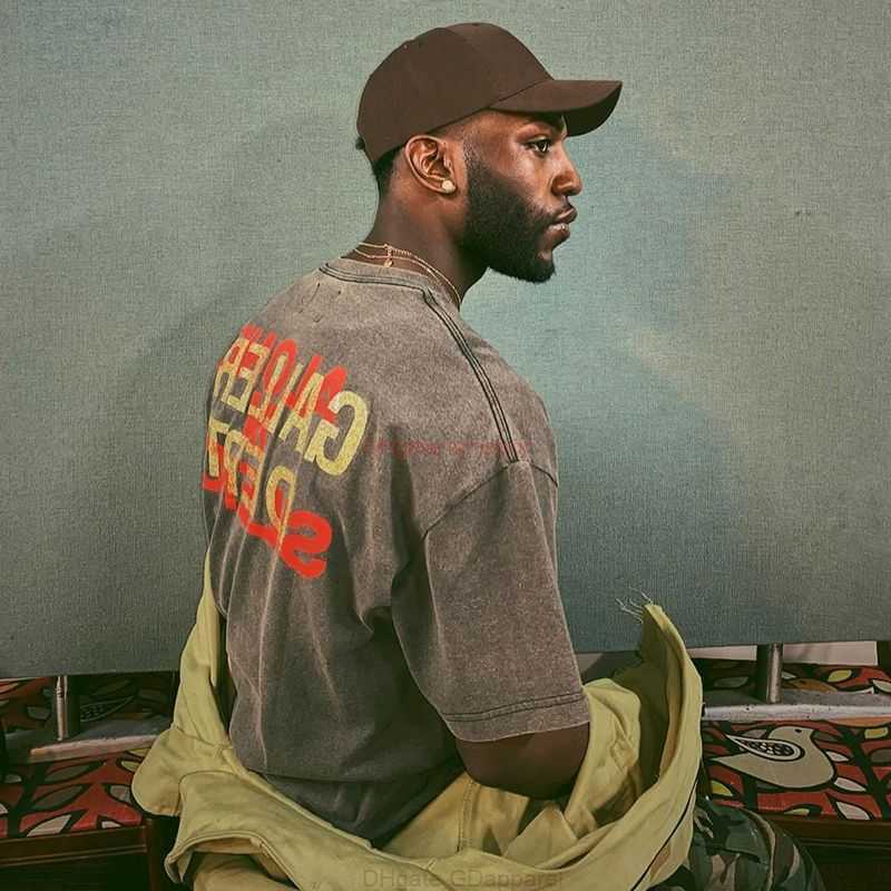 

Designer Fashion Clothing Tees Tshirt Trendy Galleryes Depts Gd Fog High Street Distressed Statue Print Loose Round Neck Short Sleeve T-shirt Male Luxury Casual Tops, Wash black loose