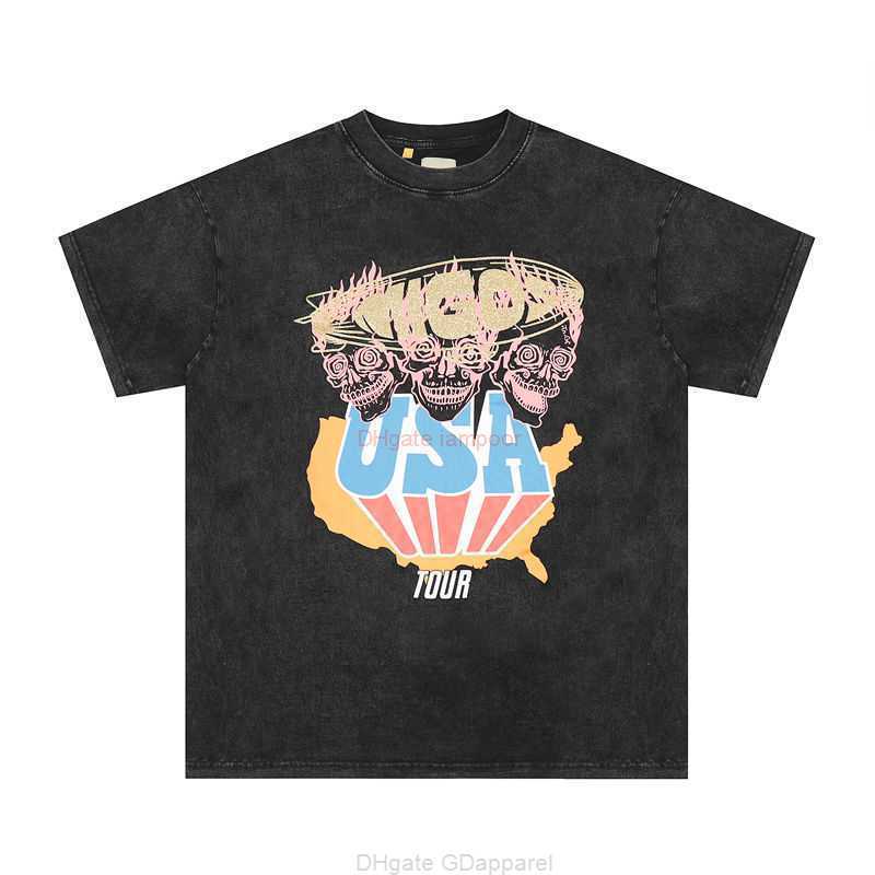 

Designer Fashion Clothing Tees Tshirt Galleryes Depts Skull Head Letter Short Sleeve Washed Old High Street Casual Loose Mens Womens Tshirt Casual Streetwear Tops R, Wash black