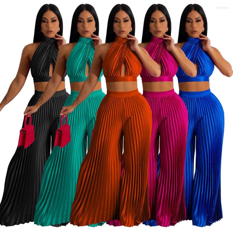 Women&#039;s Two Piece Pants Felyn 2023 Quality Fashion Design 2 Pcs Women Set Bright Solid Strapless Tanks Long Summer Beach Outfits-image-866311753