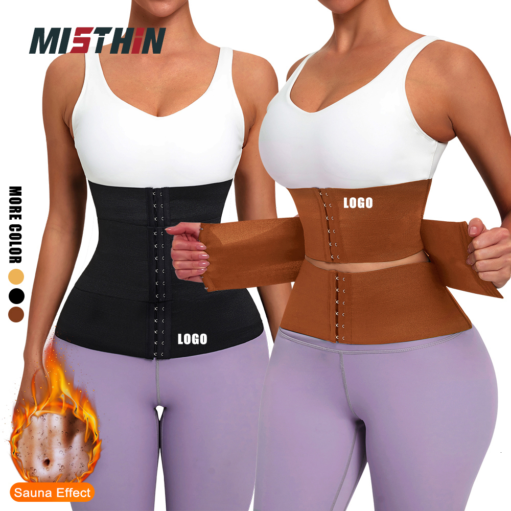 Waist Tummy Shaper MISTHIN Latex Waist Trainer Double Belt Corset For Women Adjustable Corset Belly Reducing Fajas Girdle Firm Shaper 230516