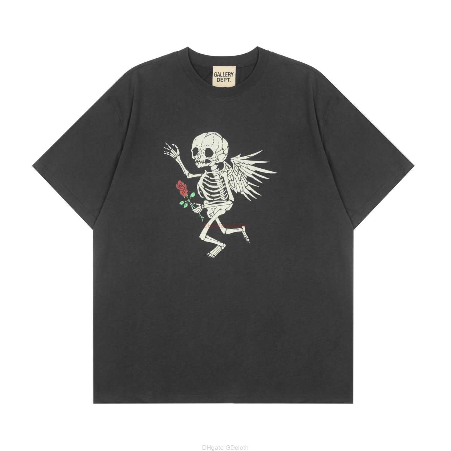 

Designer Fashion Clothing Tees Tshirt Galleryes Depts Short Sleeve American T-shirt Men Women Summer Men Skeleton Rose Vintage Washing Tide Brand High Street, Black