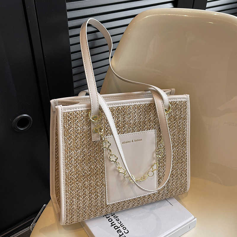 

Nxy Summer Trendy Straw Weaving Luxury Designer Tote Casual Fashion Versatile for Women Shoulder Bags Beach Travel Big Handbags 230424, Auburn