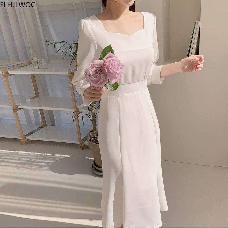 

Dresses Elegant Office Lady Work Dresses Korean Fashion Clothing Bow Tie LaceUp White Temperament Retro Vintage Dress Chic Flhjlwoc, Light blue