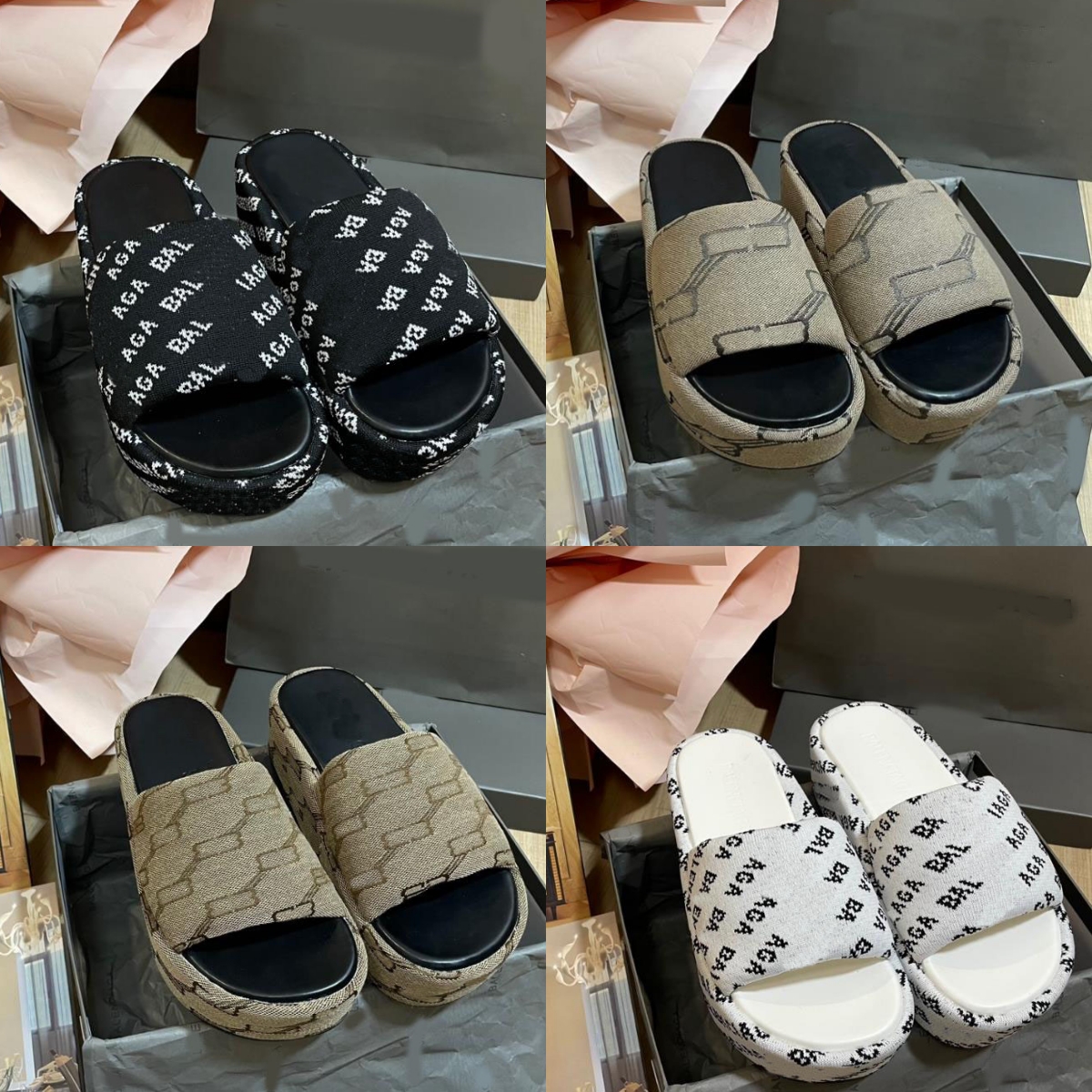 

Fashion Paris summer women's brand designer letter platform slippers sponge base increase elastic cloth flip-flop flat sandals