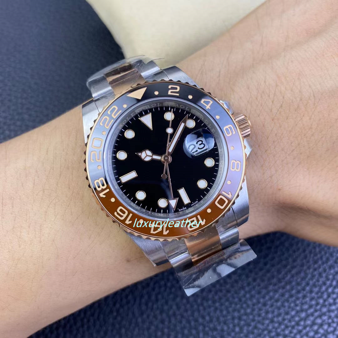 

clean GMT watch Cal.3186 3285 movement Diameter 40MM Ceramic ring mouth 904L fine steel Sapphire crystal glass Super luminous waterproof Batman, As shown