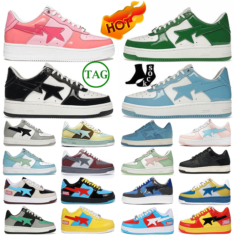 

Luxury Bapesta Casual Shoes Woman Men Bapestas Fashion Patent Leather Sneaker tripe Black White green combo pink Plate-forme designer sneakers Chaussures big size, Lavender