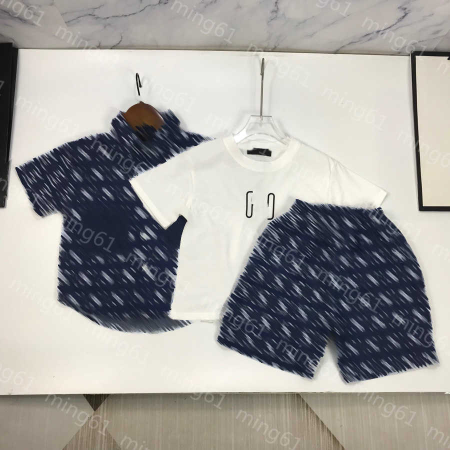 

23ss kids designer clothes boys t-shirt shirts shorts Three-piece set kid sets Round neck Pure cotton Short sleeve t-shirt Polo Denim shirt Shorts suit baby clothes, Blue