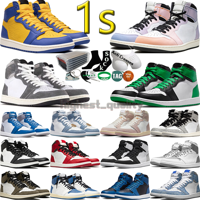 

With Box High 1 1s Men Basketball Shoes for Women Skyline Mocha Lucky Green University Blue Ture UNC Washed Pink Black White Cement Mens Womens Trainers Sport Sneakers, Color-1