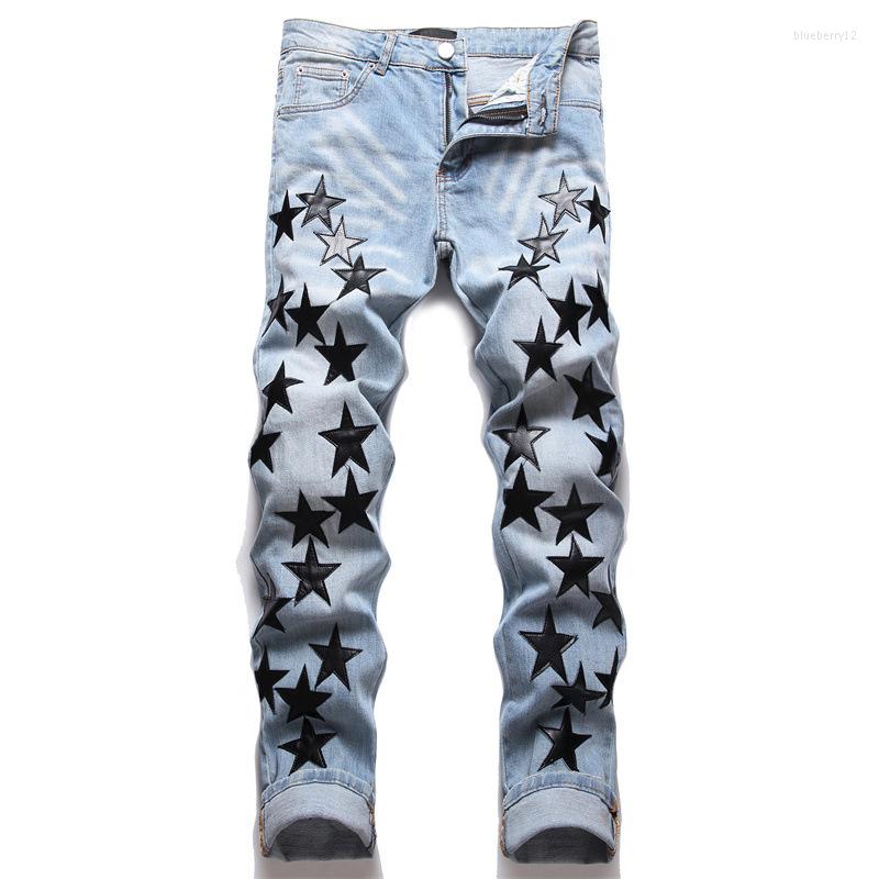 Men's Designer Jeans Embroidery Hip Hop Joker Denim Pants Men Broken Hole Patch Elastic Slim Feet Pencil Trousers 3cd