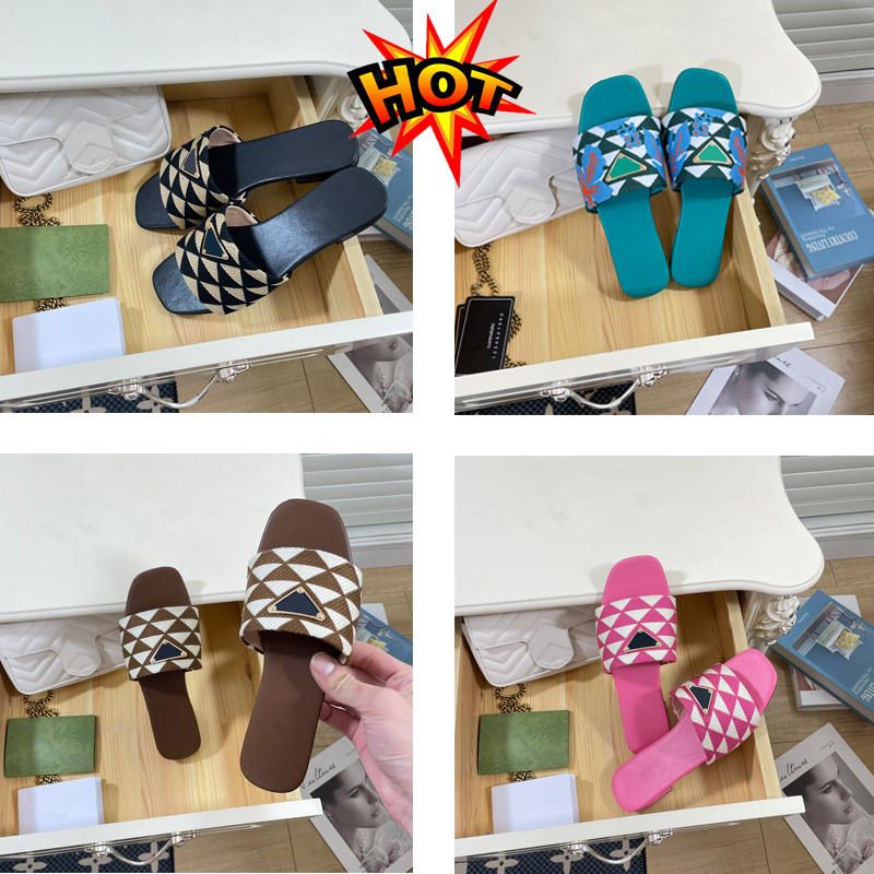 

2023 green luxe flat slide slippers slip on fabric sandals floral embroidered open toe shoes luxury designer for women holiday flats sandal factory footwear EUR 35-40