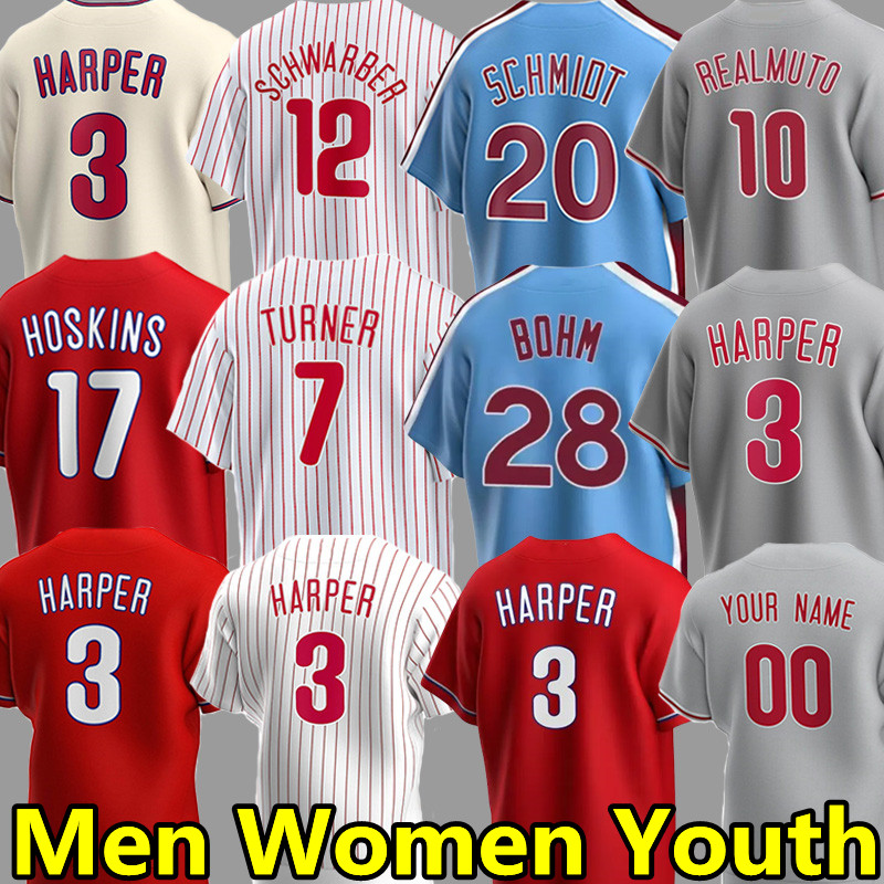 

Custom Baseball Jerseys Trea Turner Bryce Kyle Schwarber Nick Castellanos Aaron Nola Rhys Hoskins Alec Bohm Realmuto Josh Harrison Schmidt jersey Men Women Youth, Youth color 3