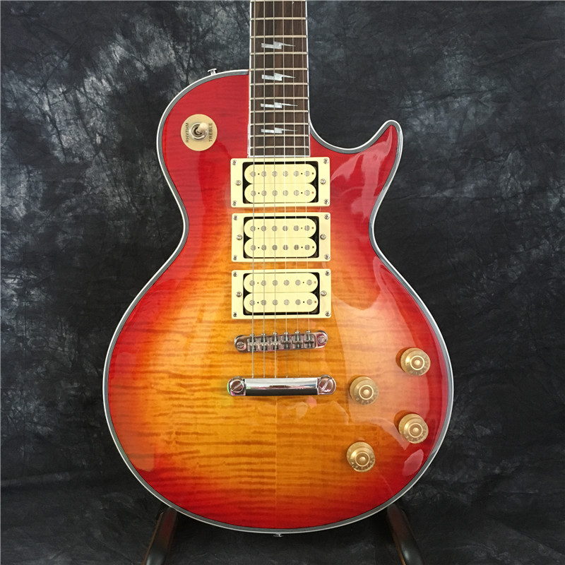 

In stock New signature Ace frehley 3 pickups Vintage years Cherry sunburst electric guitar AAA carved maple top figured guitar