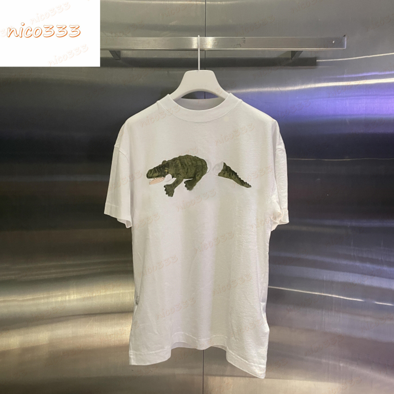 

23ss newest t shirt broken head crocodile print cotton print monogram round neck loose men women with same paragraph short sleeves, #01
