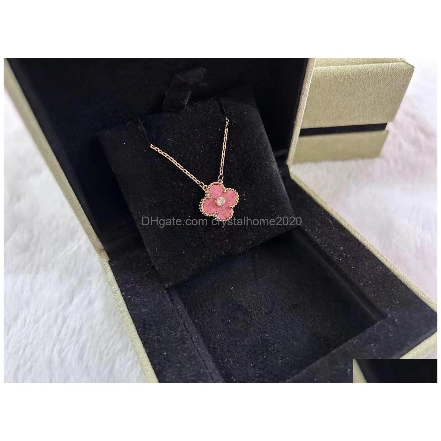 pendant necklaces luxury van esigner 18k gold cross chain rose pink clover 15mm 4 leaf flower choker necklac dhdpv