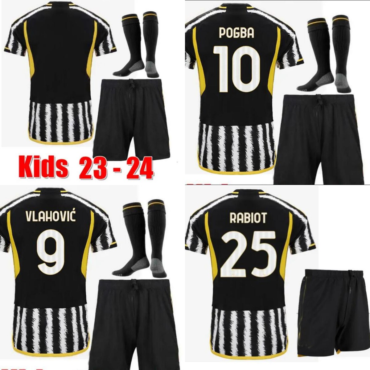 

23 24 Juventus soccer jerseys VLAHOVIC MILIK kids kit sock home POGBA CHIESA BONUCCI DANILO LOCATELLI FAGIOLI RABIOT football shirts, Black