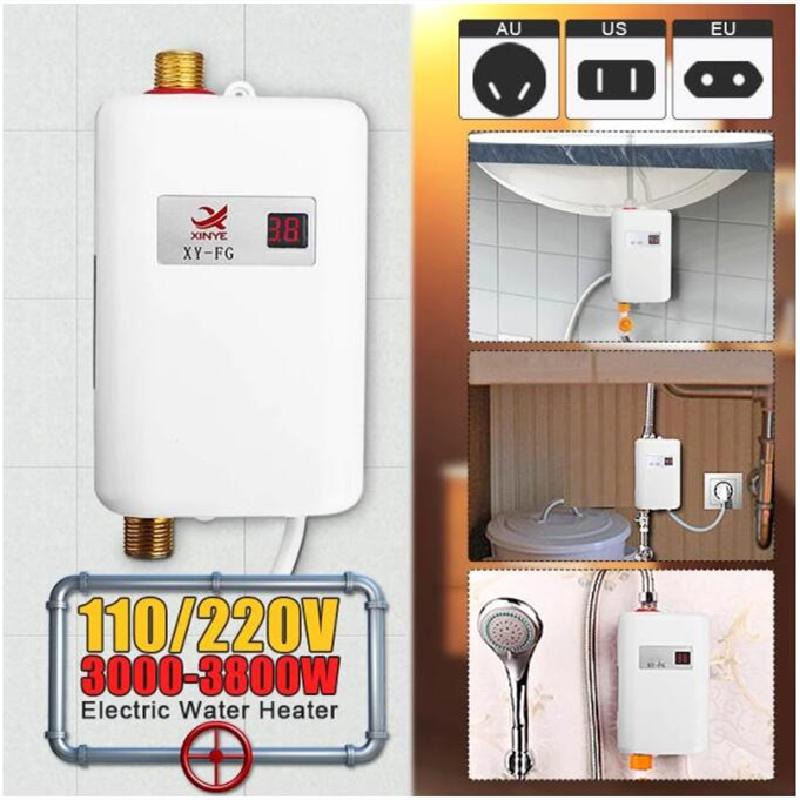 

Heaters 110/220V 3800W Tankless Electric Water Heater Bathroom Kitchen Instant Water Heater Temperature display Heating Shower Universa