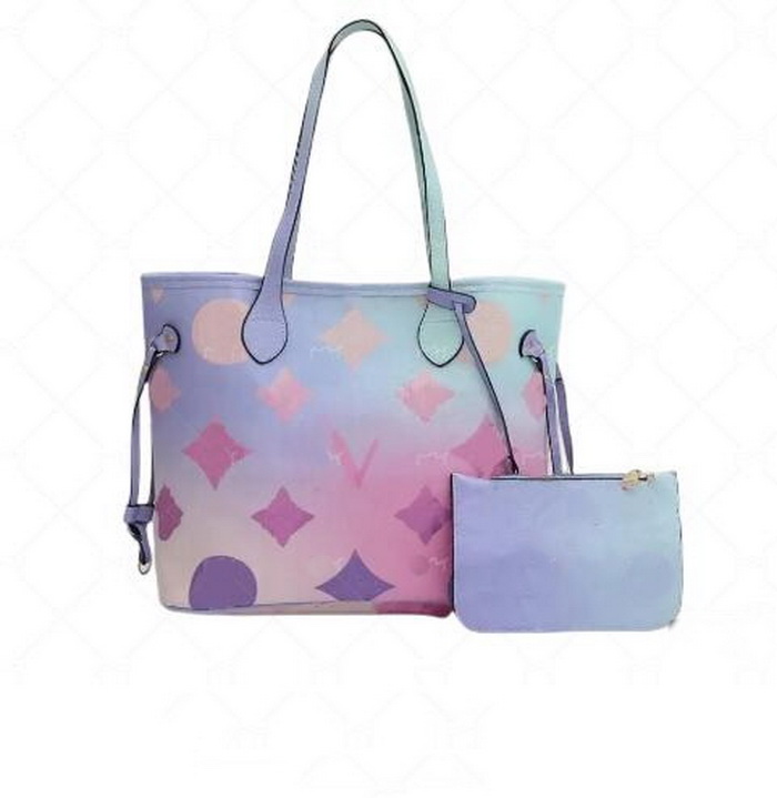 

Never Sunrise Pastel Classice 2pcs set MM Totes composite Bags Colorful Womens Designer Shoulder Handbags Purse On The Go Tote bag SPRING IN THE CITY Cross Body Wallet, Pink