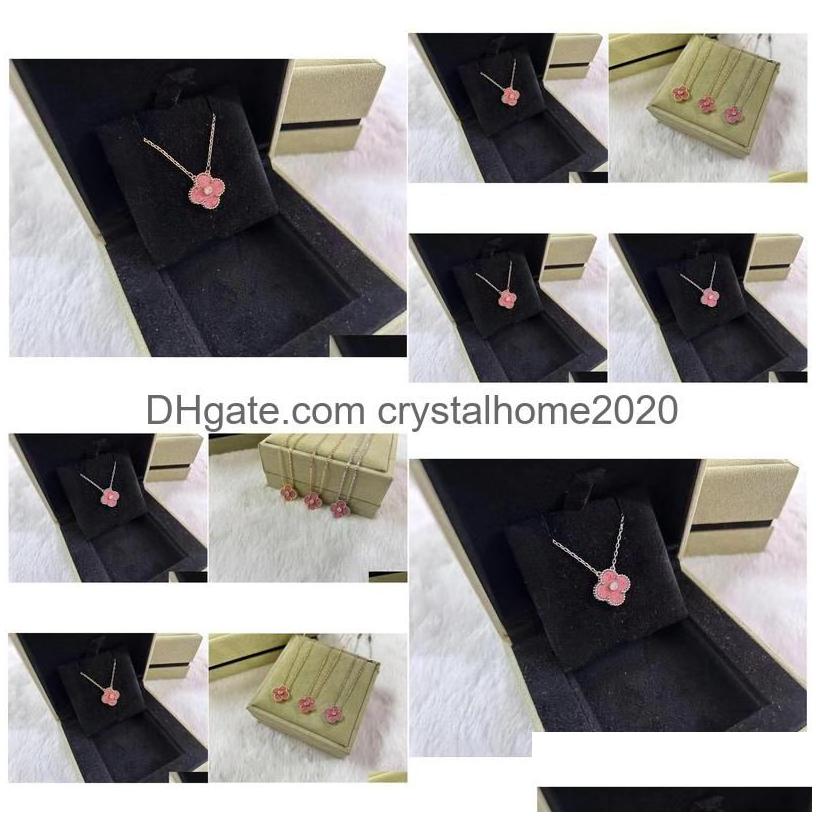 pendant necklaces luxury van esigner 18k gold cross chain rose pink clover 15mm 4 leaf flower choker necklac dhdpv