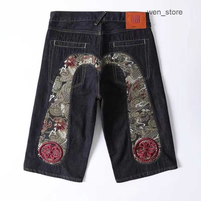 

Men's designer Shorts Evisued Denim M-shaped Embroidered Straight Leg Pants Ev Loose Middle High Street Hip-hop Women's 28-40 MIP8, 9123