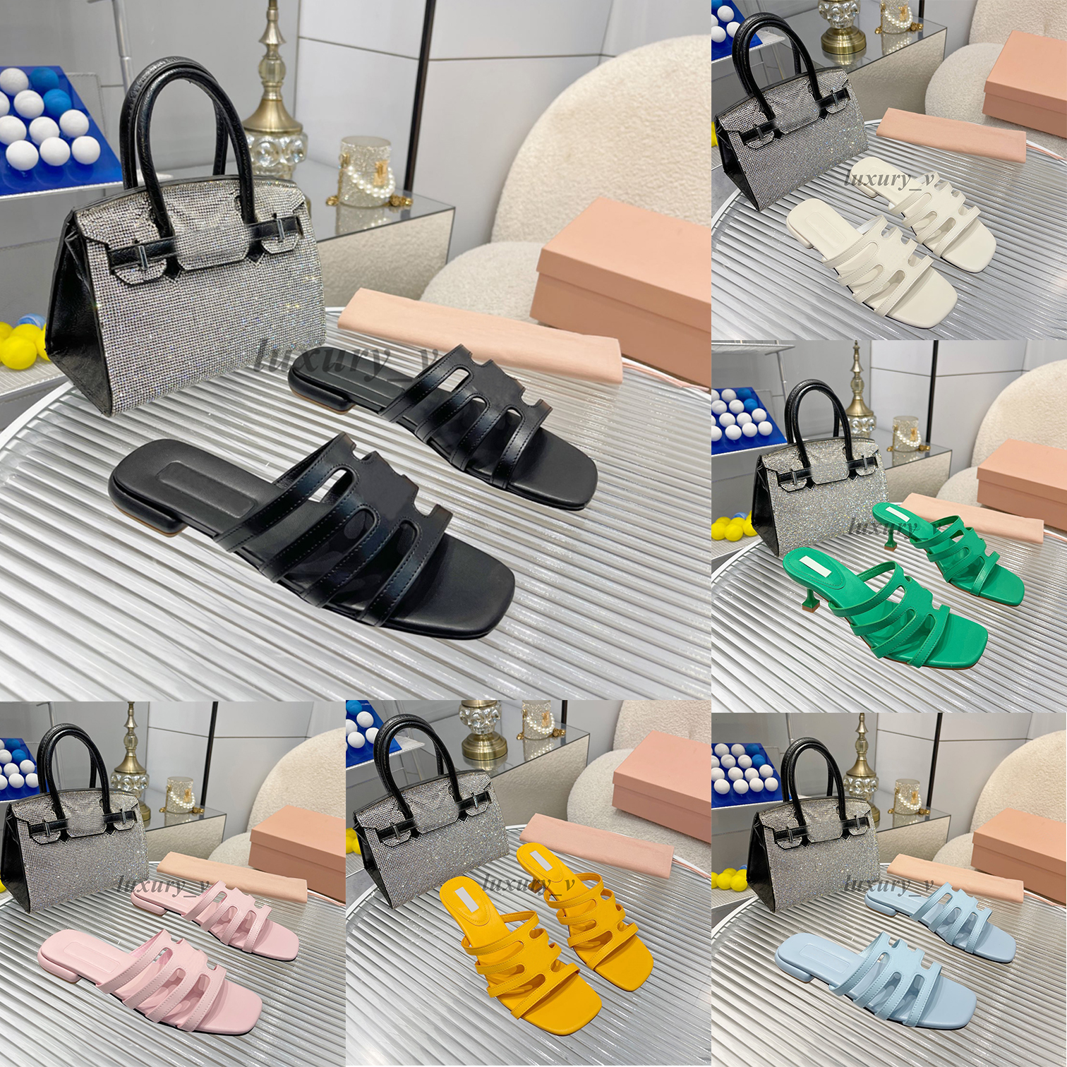 

top quality Casual Shoes Designer Slippers Women Slipper Genuine Leather Slides Hollow Out Sandals Square head Mules Fashion Open toe Flat Sandal Outdoor Beach Flip, 11