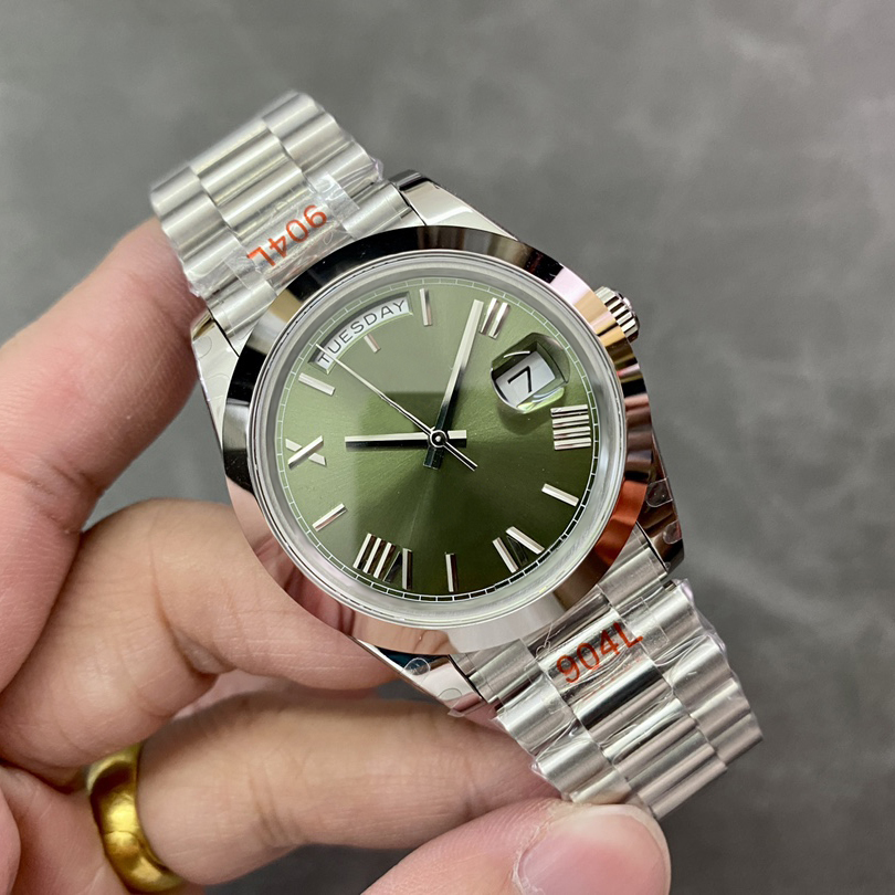 2023 New Day Date Olive Green Dial Mens Watches Cal.3255 Mechanical Automatic Movement Gold Watch Roman Numerals Diamond Men Designer Watc Sapphhire