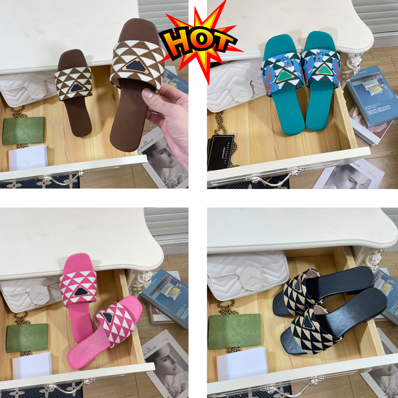 

green luxe flat slide slippers slip on fabric sandals floral embroidered open toe shoes luxury designer for women holiday flats sandal factory footwear -40