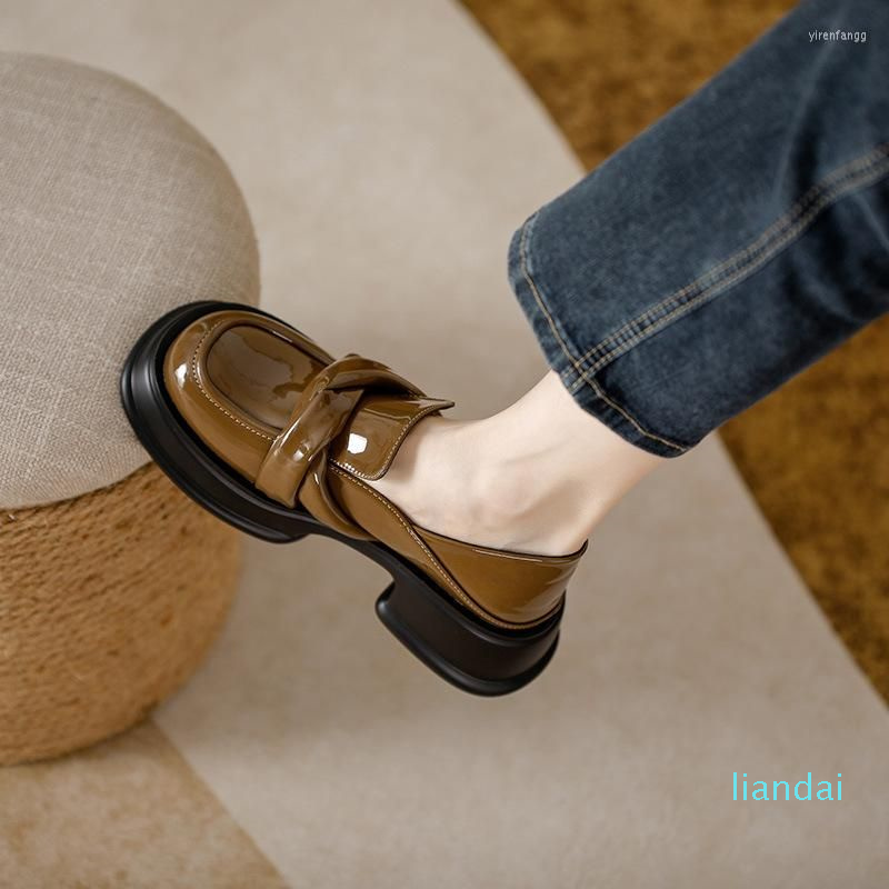

2023 Dress Shoes Size 34-40 Patent Leather Platform Women Slip-on Wedges Increase Heel, Auburn
