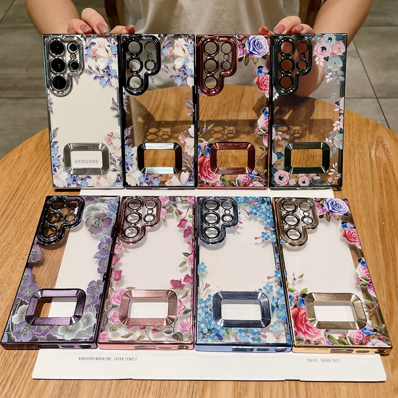 

Summer Flower Chromed Cases For Samsung S23 Ultra S22 Plus Luxury Floral Stylish Fashion Clear Soft TPU Camera Lens Protector Fine Hole Bling Plating Phone Cover, Pls let us know the color u want