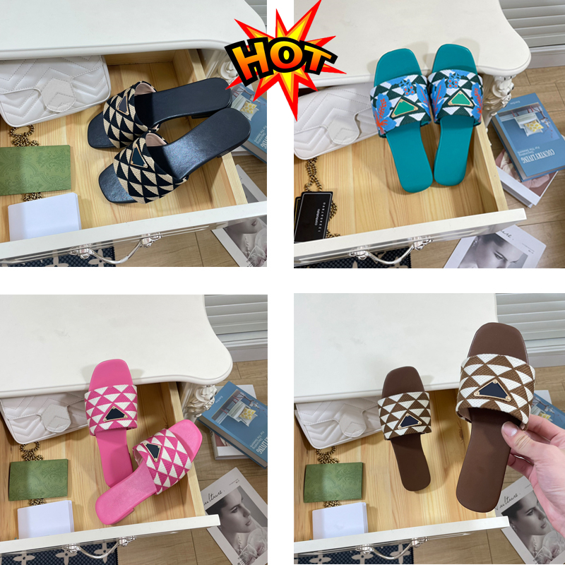 

2023 black luxe flat slide slippers slip on fabric sandals floral embroidered open toe shoes luxury designer for women holiday flats sandal factory footwear