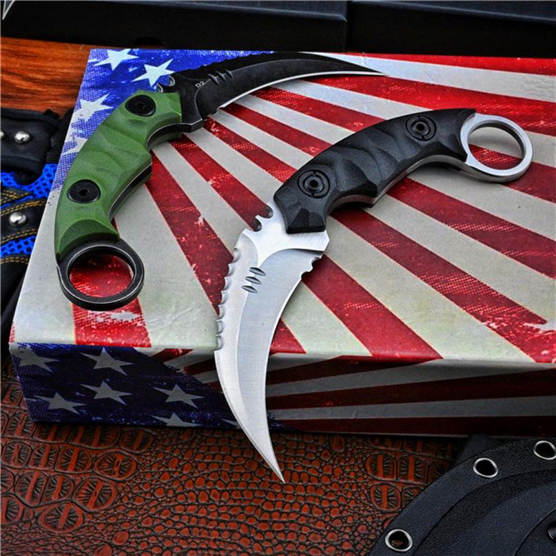 

Outdoor Survival Tactical Fixed Blades Claw Knife D2 Black Stone Wash Satin Blade Full Tang GRN Handle Karambit2522