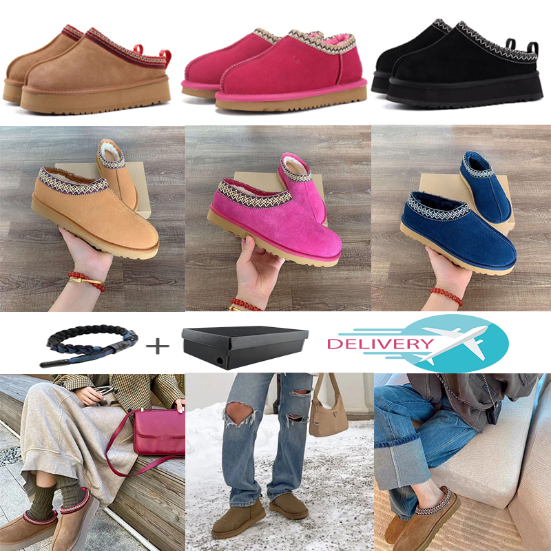 

2023 Tasman Slippers Chestnut Fur Slides Sheepskin Shearling Tazz Mules Women Men Ultra Mini Platform Boot Slip-on Shoes Suede Upper Comfort Fall Winter UGGity 36-43, Color #4