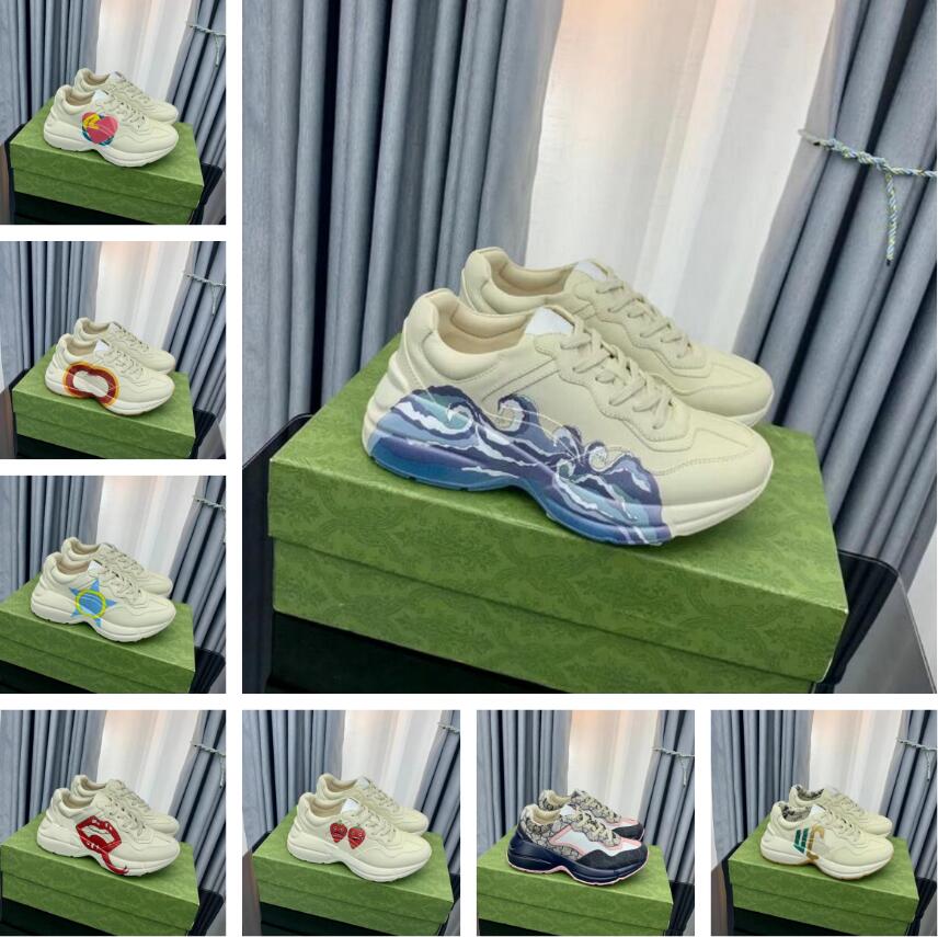 

Famous Brand Rhython Sneakers Shoes Low-top Party Dress Casual Discount Couple Women Men Calfskin Vintage Leather Footwear Comfort Walking EU35-46
